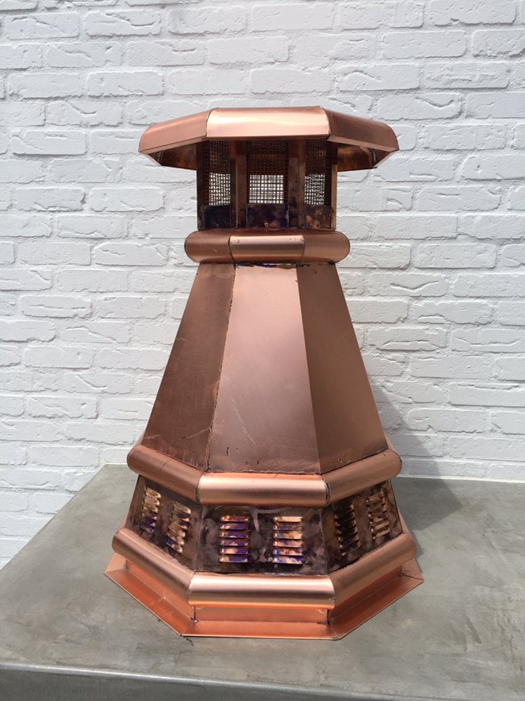 custom copper chimney cap prior to installation
